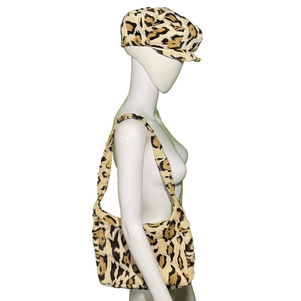 Vintage 1960s Adolfo Realites Faux Fur Leopard Print Hat And Bag Set